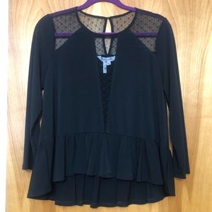 Black Peplum Top with Lace by BCBGeneration